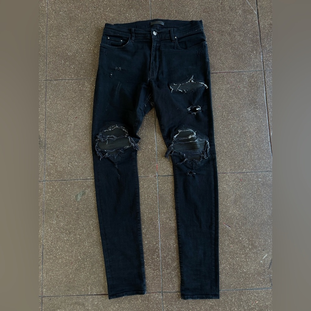AMIRI MX1 Black Distressed Skinny Jeans